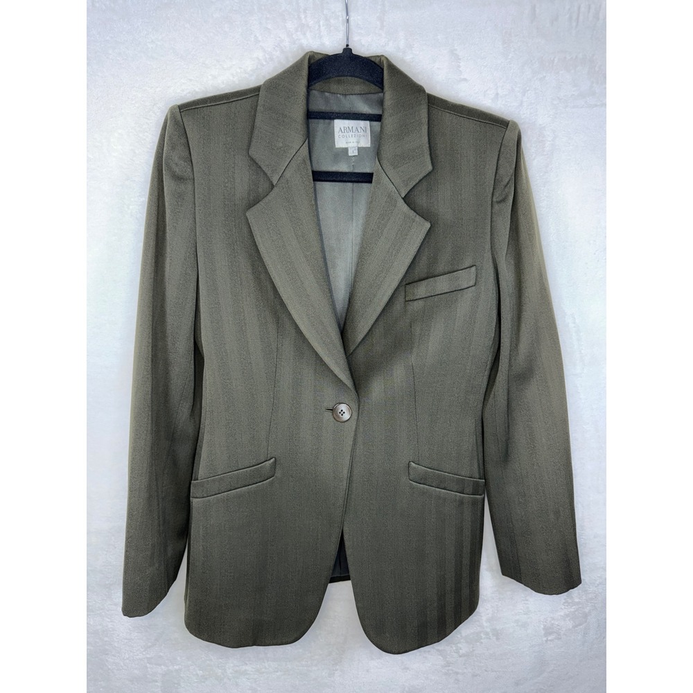 Armani Collezioni Men Olive Green Virgin Wool Single Button Blazer Made in Italy